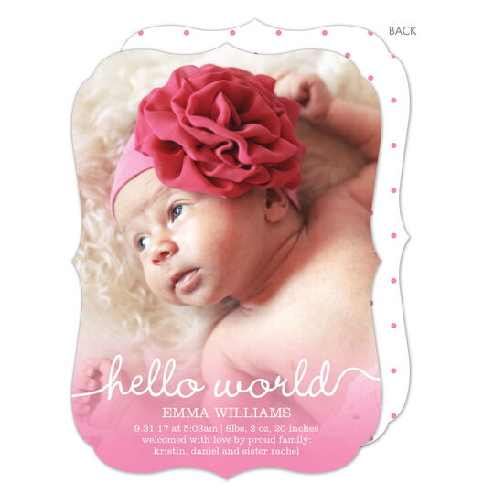 Pink Hello Photo Birth Announcements